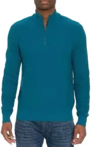 Robert Graham Reisman Quarter Zip Pullover Sweater Men's 2XL Teal Wool Blend L/S
