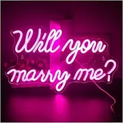 Hanging Art Neon Signs Will You Marry Me LED Neon Signs Light Wedding Proposal Decoration Party Wall Valentine's Day Decor Transparent Acrylic Illuminated 42cmx25cm(Pink)