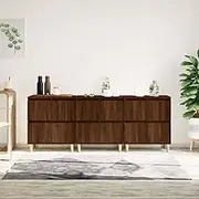 Sideboards Set of 3 Brown Oak Finish, Engineered Wood Storage Cabinet for Hallway & Living Room Decor