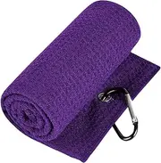 Golf Towel Golf Club Towel Waffle Pattern Portable Lightweight Golfer Gift Soft with Clip Golf Ball Cleaner Towel Microfiber, Purple