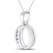 14k White Gold Round Diamond O Initial Letter Pendant 1/20 Cttw