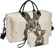 [YXYZRMY] Cute Rabbit Portrait Travel Duffel Bag Gym Bag Sports Tote Bag with Multiple Interior Pockets Shoulder Weekender Bag for Women Men with Toiletry Bag 20.5”x 7.9”x 13.8”, Multi-Colored, one size