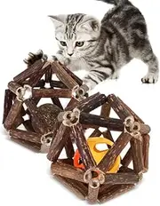 DAFORERAL Cat Chew Toy Set, 2-Pack Silvervine & Catnip Balls with Bell, Interactive Chase & Bite Toys for Cats, Relieves Boredom & Supports Dental Health (5.5cm)