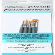Foundation Watercolour Brush Set, Short Handle, round Filbert & Flat, 4 Pack