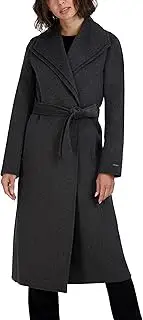 [Tahari] Women's Maxi Double Face Wool Blend Wrap Coat, Grey, X-Large