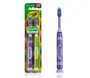 GUM Metallics Crayola Soft Toothbrush 2 pk Purple Green Suction Cup Base Age 5+