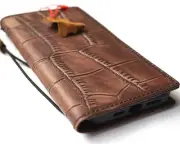 Genuine Leather Case For Iphone 15 14 13 12 11 Pro Max Wallet Book Crocodile Art