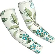 [FSCEV] Green Flower. Sun Protection Arm Sleeves Outdoor Essentials Cooling Compression Golf Hiking Cycling