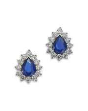 Bloomingdale's Fine Collection Blue Sapphire & Diamond Pear Halo Stud Earrings in 14K White Gold