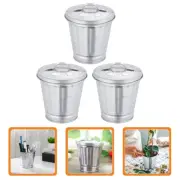 3 Pcs Table Storage Jar Miniature Trash Can Wastepaper Basket Office Metal