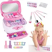 Kids Makeup Set - Little Girl Makeup Kit Washable,Princess Dolls Dress Up Toy Cute Toddler Cosmetic Kit Nail Art Accessories for Children Teen Girls, Age 4-12 Years Old