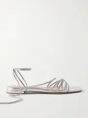 [Gianvito Rossi] Gianvito Rossi - Crystal-embellished Metallic Leather Sandals - Silver - IT41.5 IT 41.5 Silver