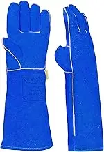 Weldas® long gauntlet (46cm overall length) welding gloves, Fully lined with 100% fleecy cotton, Heavy duty leather and extra long cuff, 10-2054L, Royal Blue, Large