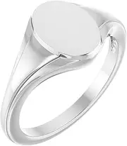 [JewelryWeb] 925 Sterling Silver 10.37x7.11mm Brush Finished Top Polished Oval Fluted Signet Ring Size 7 Band Style-Ring for Women