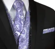 MEN'S LAVENDER PAISLEY TUXEDO VEST, TIE & HANKIE. FORMAL WEDDING PROM HOMECOMING