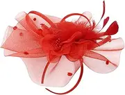[CALLARON] Floral Fascinator Hoop Headband with Mesh Hair Accessories for Weddings Evening Parties and Special Occasions Lightweight and Durable Red Design