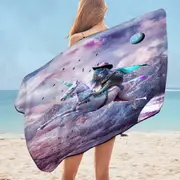 Cool Crazy Art Dragon Lizard Riding Unicorn Microfiber Beach Towel