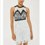 TopShop Women's Lace Mini Baby Blue Sleeveless Cocktail Dress Size 8