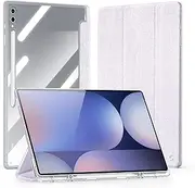 [Jarttarn] Case for Samsung Galaxy Tab S10 Ultra 5G 14.6 Inch (2024) SM-X920/X926B, Tri-Fold PU Leather Case Built-in Pencil Holder Transparent Back Cover with Auto Wake/Sleep (Purple)