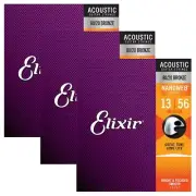 3 Pack! Elixir Medium 13-56 Acoustic 80/20 Bronze Strings Nanoweb 11102