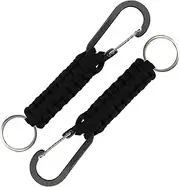 [YAFIYGI] 2Pack Paracord Keychain with Carabiner Clip Braided Lanyard Ring Hook Camo Keychain for Keys Knife Flashlight Outdoor Camping Hiking Backpack Men's and Women's Essential, Black