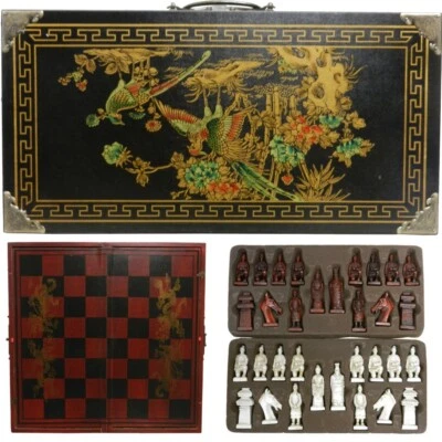 Oriental Style Chess Set Chinese Warriors Pieces in Black Deluxe Case