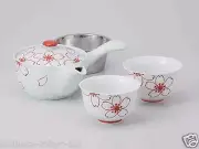 [Value] Hasami Porcelain : Kyusu tea pot & 2 Yunomi tea cups Set (SAKURA) w Box