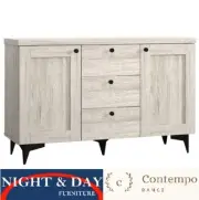 Bayville 2 Door Sideboard with 3 Drawers BUFFET CUPBOARD GREY WASH CONTEMPO RANG