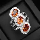Sumptuous Fanta Spessartite Garnet 5.40Ct 925 Sterling Silver Three Stone Rings