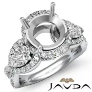 3 Stone Diamond Wedding Pear Round Mount Halo Pave Ring 18k White Gold 1.4 Ctw