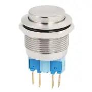 5A 250VAC 22mm DPST Momentary Metal Pushbutton Switch Raised Head Silver Tone