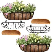 Railing Planter Window Boxes 2 Set Horse Trough Window Planter with Coconut Fiber Liner Baskets Hanging Window Planter Box for Windowsill Porch Fence Patio-