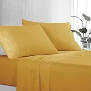 Luxton Mustard Yellow Sheet Set King Single 1000TC Premium Soft Microfibre Solid Plain Color - 3PCS Fully Fitted 40cm Deep Pocket Bed Sheet Set (Yellow, King Single)