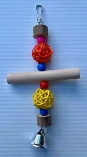 Multicolor & Natural Wood Bird Toy, Chewing Hanging Bird Cage Toy, Sm Cage Decor