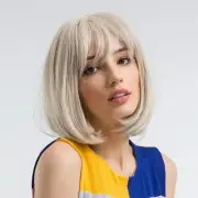 Blonde Bob Wig - Short Blonde Straight Bob Wigs with Bangs for Women, Colorfu...
