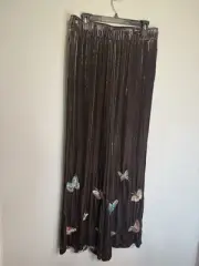 NWT Johnny Was Luciana Seamed Wide Leg Pants Velvet Brown Butterflies Medium