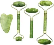 Armastuse 4 PCS Jade Roller and Gua Sha Set for Face, Eyes, Neck Massage By Charmonic, For Anti-aging, Slimming Firming, Rejuvenate Face and Neck, Remove Wrinkles Eye Puffiness