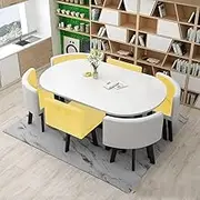 Yellow Series Multifunctional Office Conference Dining Table and 6 Chair, Reception Coffee Table, Kitchen Table, Cipri Leather Upholstered Chairs(Yellow 4)