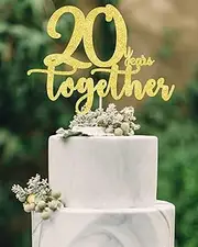 20 years together golden cake topper, happy 20th Anniversary Cake Toppers, 20th Anniversary Decorations, 20th Wedding Anniversary Party Supplies,Twenty Anniversary Cake topper