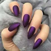 MISUD 100Pcs/Box Stiletto Fake Nails Purple Matte Medium Length Artificial Nails 10 Sizes Full Cover Press on Manicure Art Nails Tips for Charming Women and Girls - Violet