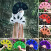 Handmade Peacock Feather Folding Fan Chinese Handheld Dancing Lolita Cosplay
