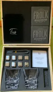 NEW Whiskey Set: 2 Square Solid Glasses, 8 Rocks, Tongs, 2 Coasters, Pouch ‎