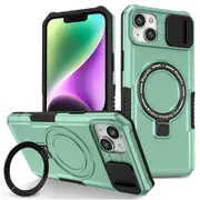 Kickstand Phone Case for iPhone 15 Plus Compatible Anti-Drop PC+TPU Cover with Sliding Lens Guard