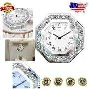 Elegant 12-Inch Diamond Silver Octagon Wall Clock - Non-Ticking Decor