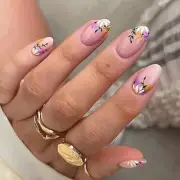 Flower Press on Nails Oval Shapes, Full Cover Acrylic Oval Short Flower W164