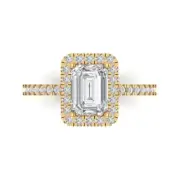 1.75ct Emerald Cut Halo Statement Engagement Promise Ring 14k Yellow Solid Gold