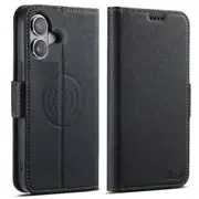For iPhone 16 Plus Case Leather Wallet Cover Stand Compatible with Magsafe Black