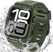 Goton 3 in 1 Waterproof Case and Band with Tempered Glass Screen Protector for Apple Watch Series 9 8 7 6 5 4 SE Ultra 44mm 40mm 45mm 41mm 49mm, Hard PC Front&Back Bumper Cover for iWatch Accessories