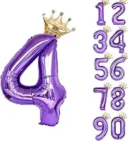 40 Inch Purple Number 4 Crown Balloon Set,4th Celebration Decorations for Happy 4th Birthday Party Wedding Bridal Shower Engagement Photo Shoot Anniversary Decoration (Purple Number 4)
