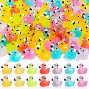 112PCS Luminous Mini Flamingo Resin Tiny Flamingos Ducks Glow in The Dark, Cute Flamingo Figurines Miniature for Garden Landscape Ornaments Cake Topper Hiding Game